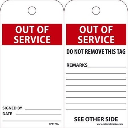 NMC Out Of Service Tag, Pk25 RPT176A